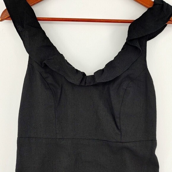 Old Navy Dress Women XS Black Jack Linen-Blend Sleeveless Ruffled Smocked Boho - Picture 3 of 14